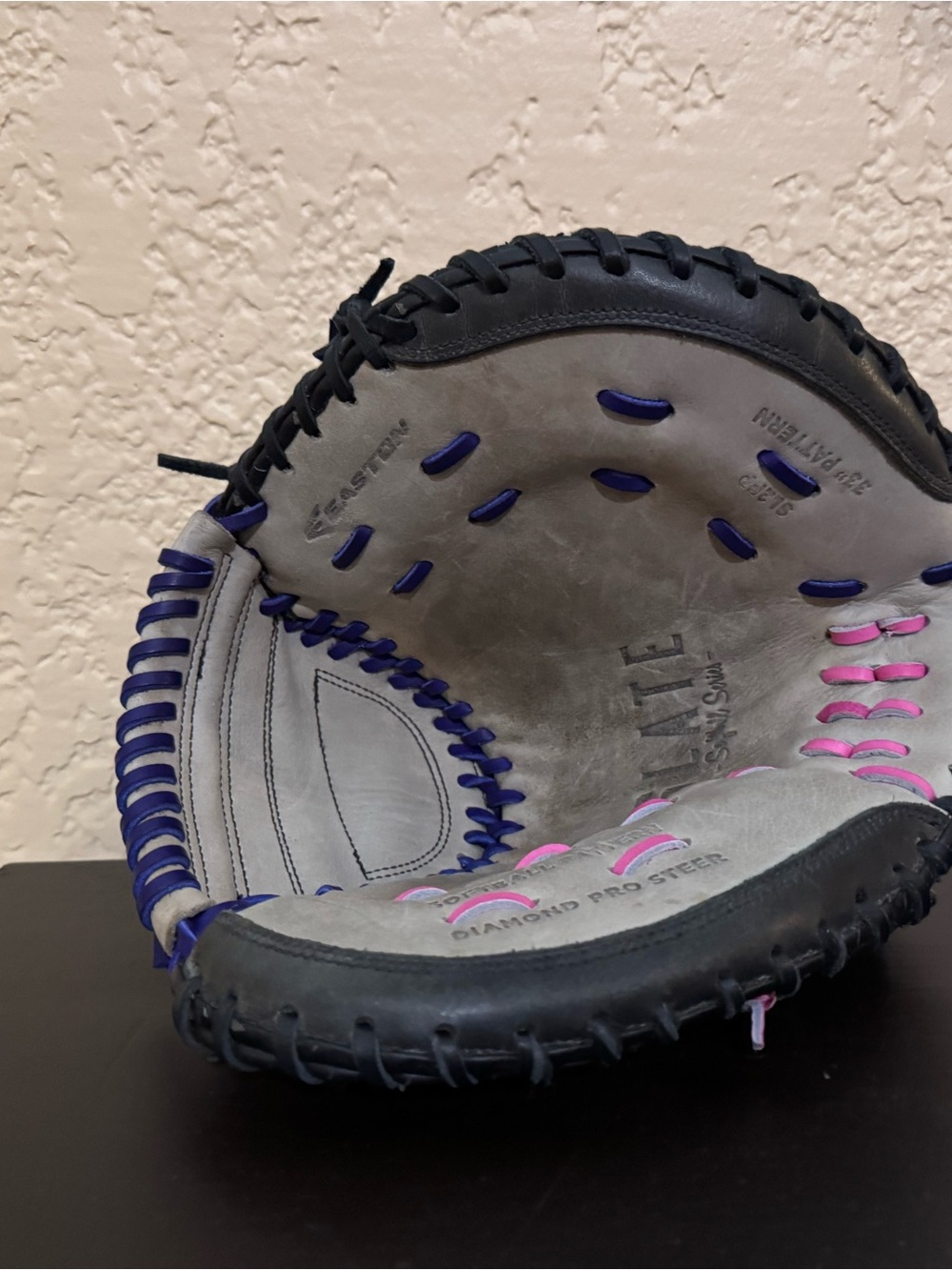 Easton Gray Catcher's Mitt with Purple and Pink Lacing